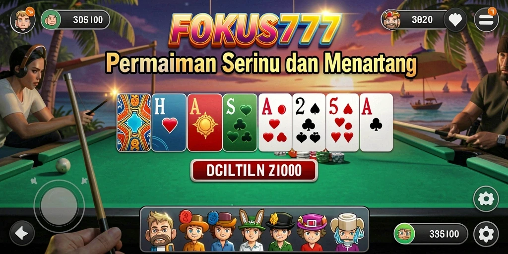 Tampilan gameplay seru FOKUS777 dengan domino di atas meja.