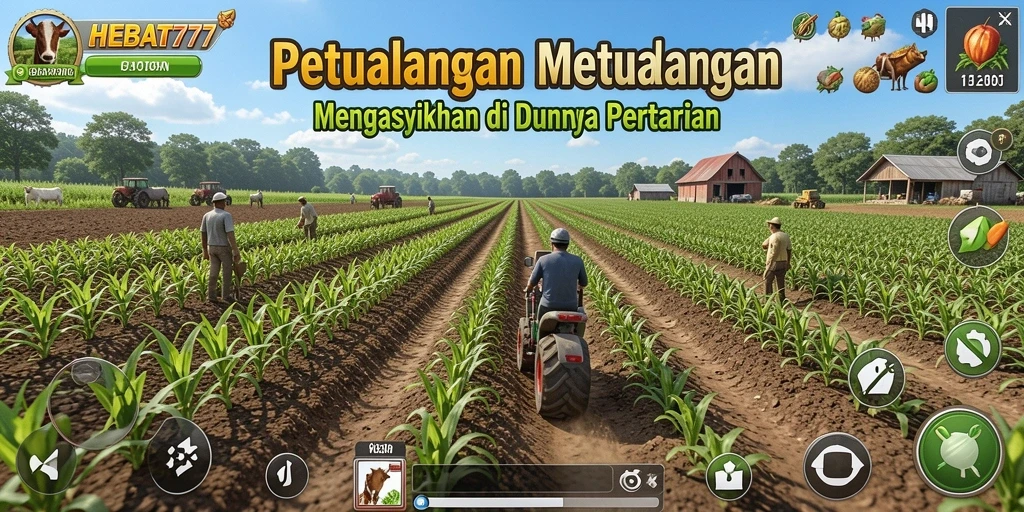 Tangkapan layar menunjukkan pemain mengelola ladang hijau yang subur.
