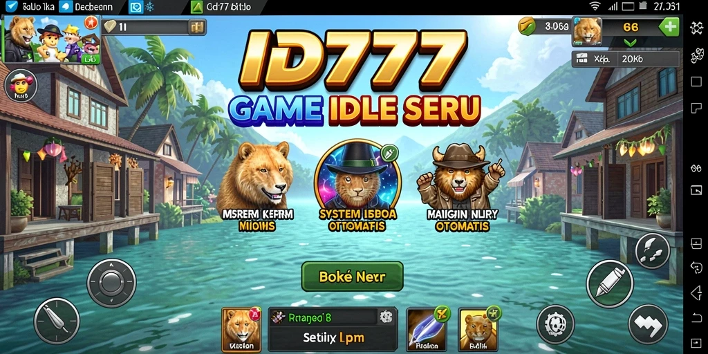 Screenshot utama ID777 menampilkan gameplay santai dan otomatis yang menarik.