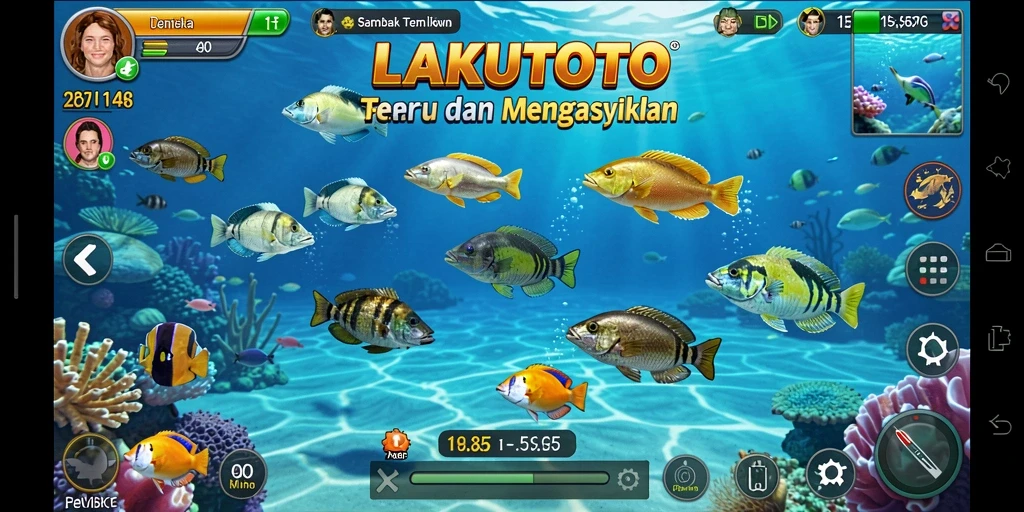 Tangkapan layar gameplay seru di LAKUTOTO dengan aksi menembak ikan.