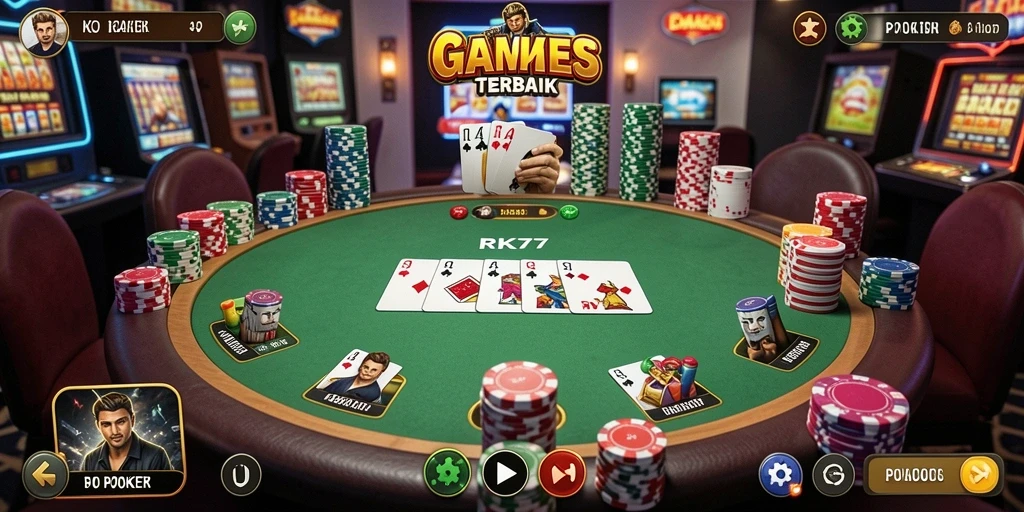 Tampilan gameplay RK77 yang menarik dan seru saat bermain poker.