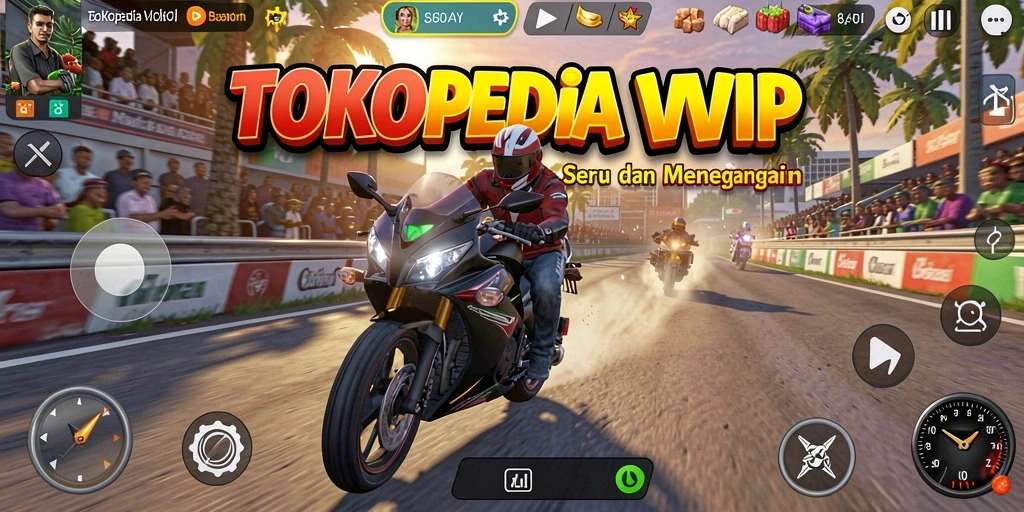 Gameplay balapan motor yang mendebarkan di TOKOPEDIAVIP.